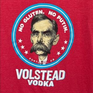 Volstead Vodka Red Graphic T-Shirt. No Gluten No Putin. Portland OR